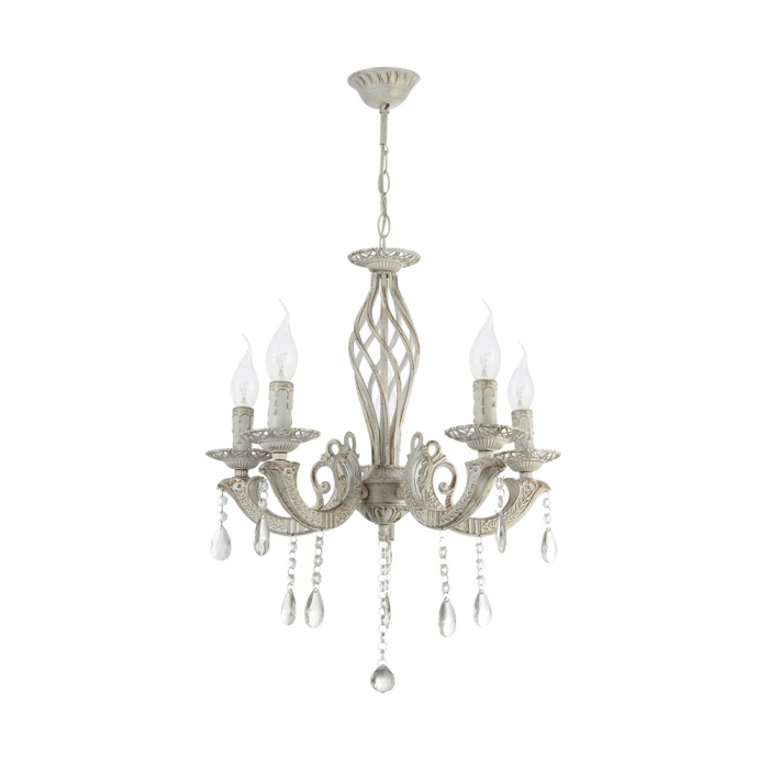 Candelabru alb vintage cu cinci dulii E14 si decoratiuni tip cristal [1]