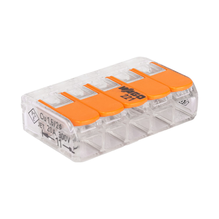 Clema de legatura transparenta cu 5 poli si leviere portocalii pentru conductori de cupru [2]