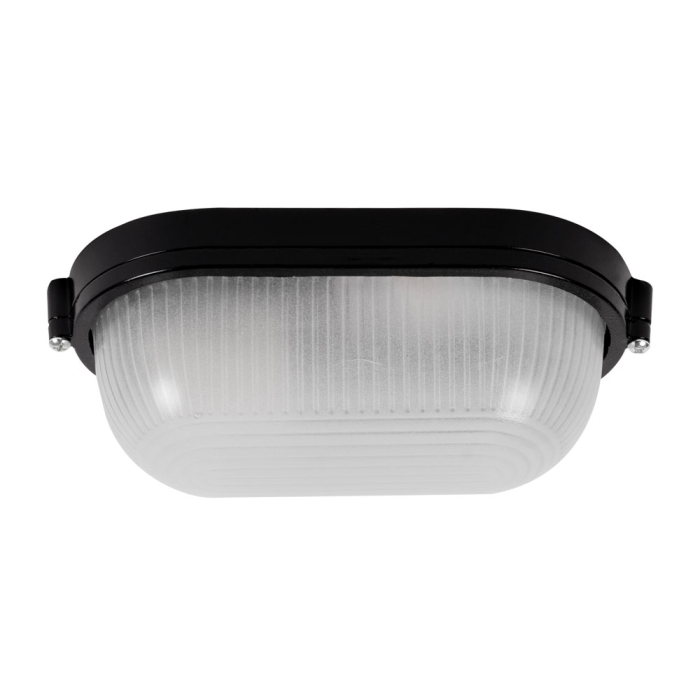 Corp BAT oval negru cu dulie E27 si dispersor din sticla opal IP54 [2]