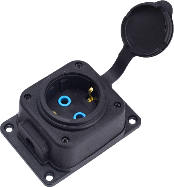 Grup cu 1 priza Schuko cauciuc neagra IP44 cu capac de protectie [2]