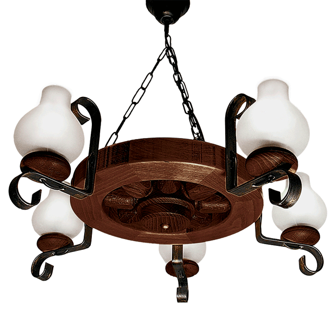 Lustra decorativa Elaria wenge cu 5 dulii E14 si abajururi din sticla alba [2]