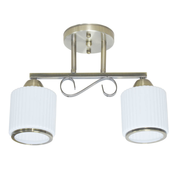 Lustra decorativa de interior cu doua dulii E27, finisaj alama si sticla alba [2]