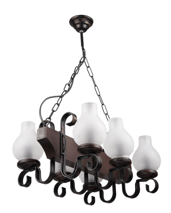 Lustra decorativa wenge din lemn si sticla alba cu sase dulii E14 [2]