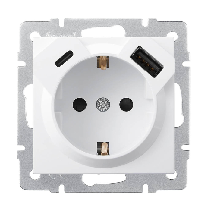 Priza alba incastrata cu impamantare port USB si port Type C [2]
