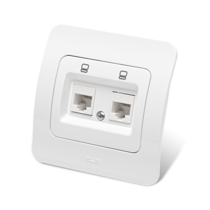 Priza date dubla Elbi Jazz alba cu 2 porturi RJ45 Cat6e UTP pentru montaj incastrat [2]