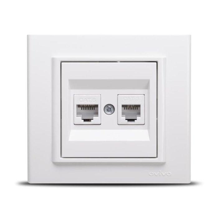 Priza alba incastrata pentru date RJ45 si telefonie din gama Mina [3]