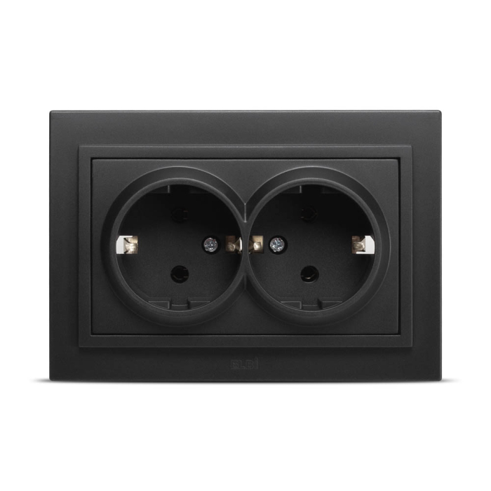 Priza dubla Schuko ELBI Zena cu contact de protectie, negru mat, EL0070984 [2]