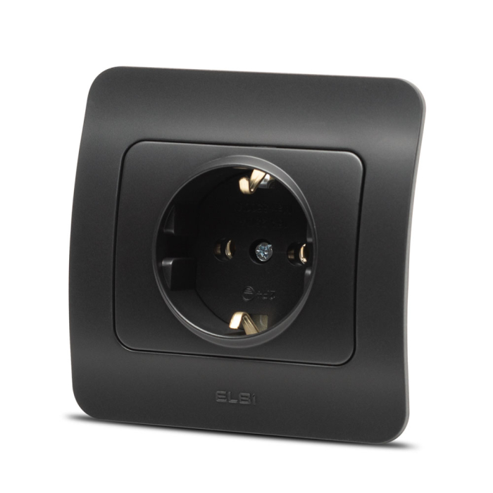 Priza Schuko simpla 16A cu contact de protectie negru mat pentru montaj incastrat [2]