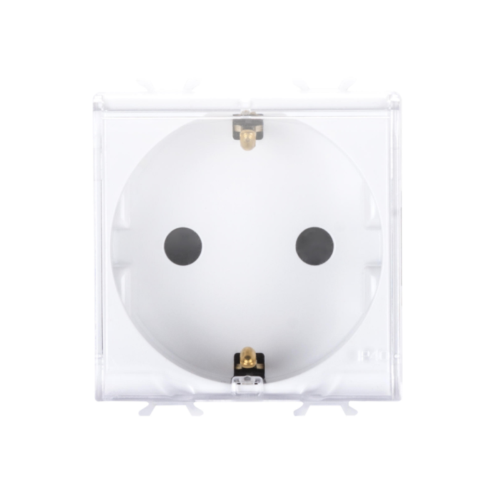 Priza Schuko alba cu capac transparent 2 module 16A pentru montaj modular incastrat [2]