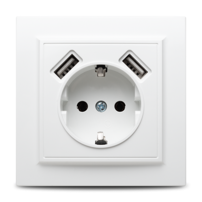 Priza Schuko alba cu doua porturi USB pentru montaj incastrat [2]