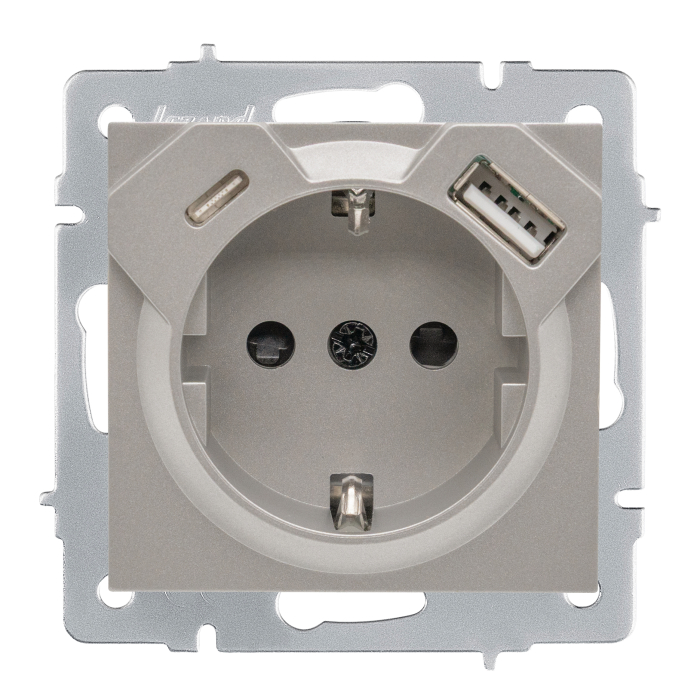 Priza de incarcare cu USB si Type C gri deschis pentru montaj incastrat [2]