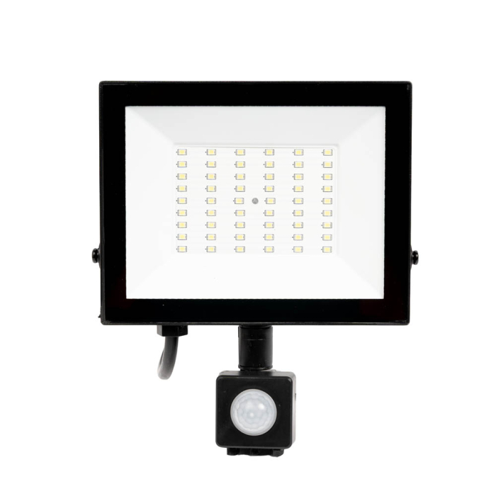 Proiector LED negru cu senzor PIR 50W lumina rece 6500K pentru exterior [2]