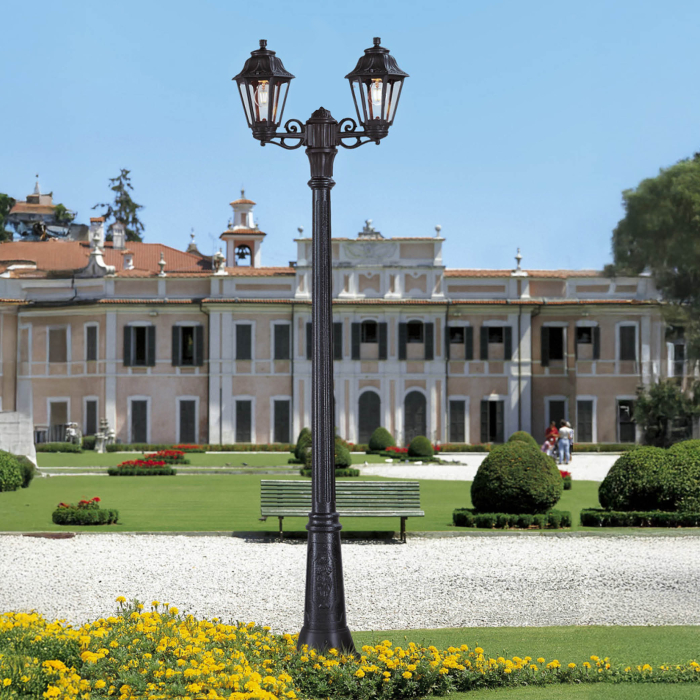Stalp decorativ de exterior negru cu doua brate, iluminare LED CCT si protectie IP55 [2]