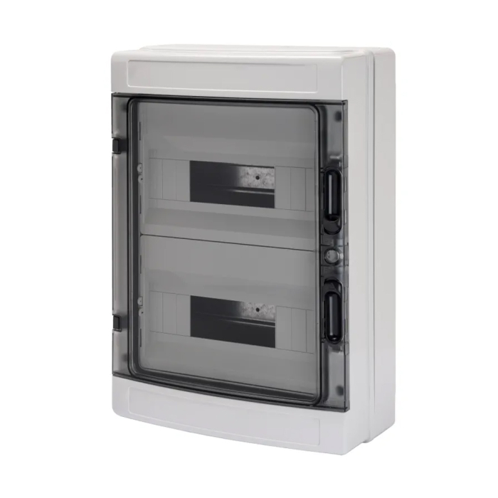 Tablou electric aplicat gri cu usa transparenta fumurie si 24 module DIN pe doua randuri [2]