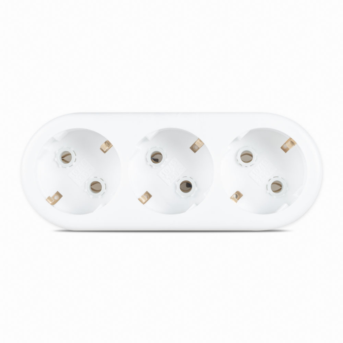 Triplu stecher ceramic alb cu impamantare si 3 locasuri [2]