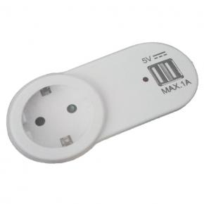 Prelungitoare si grupuri de prize - Adaptor alb de incarcare cu doua porturi USB si impamantare