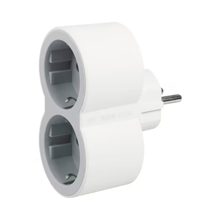 Accesorii - Adaptor de priza dublu alb gri cu doua prize frontale cu impamantare