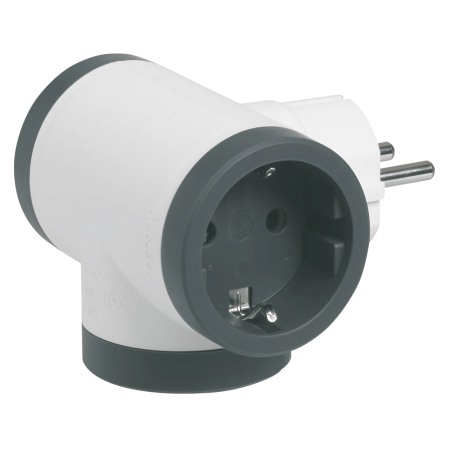 Prelungitoare si grupuri de prize - Adaptor triplu alb gri cu 3 prize laterale cu impamantare 2P E