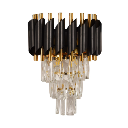 Aplica decorativa de perete negru auriu cu cristale si doua dulii E14 [1]