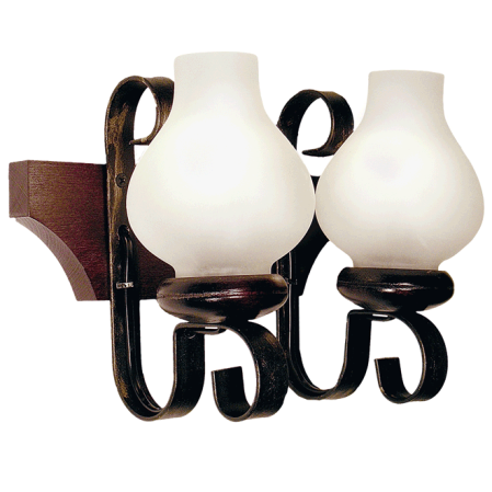 Corpuri iluminat interior - Aplica decorativa de perete cu finisaj wenge din lemn si sticla alba cu doua dulii E14
