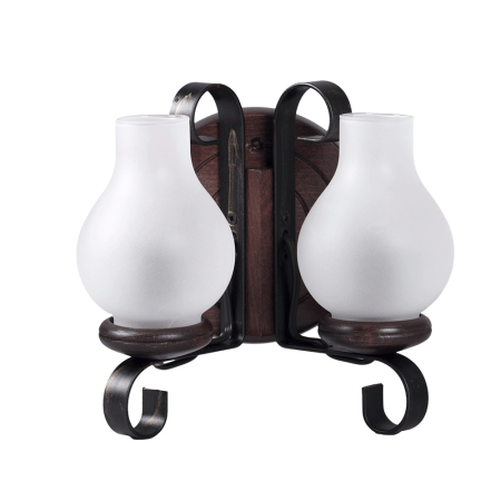 Aplica decorativa de perete cu finisaj wenge si abajur din sticla alba pentru doua becuri E14 [1]