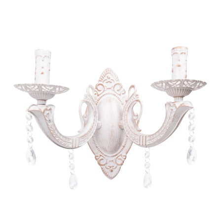 Corpuri iluminat interior - Aplica decorativa Pandora alb antichizat din metal cu cristale si doua dulii E14