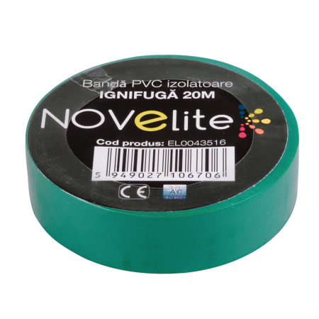 Trasee electrice - Banda izolatoare ignifuga din PVC verde cu rola de 20 m