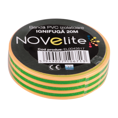 Trasee electrice - Banda izolatoare ignifuga PVC 20m verde galben