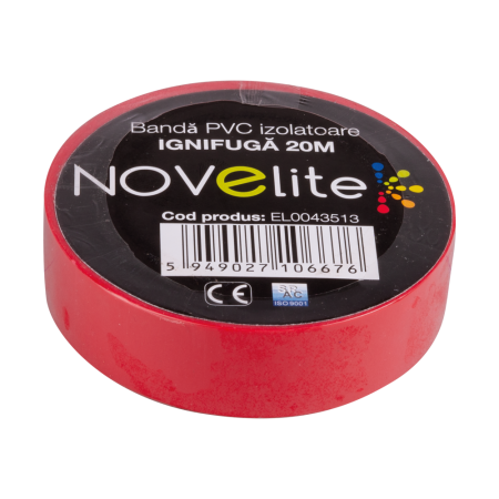 Trasee electrice - Banda izolatoare ignifuga din PVC rosie rola 20 m