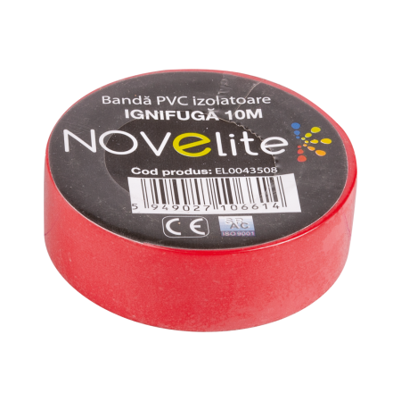 Trasee electrice - Banda izolatoare PVC ignifuga rosie rola 10 m 19 mm