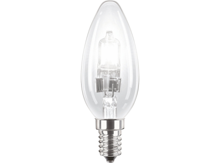 Surse de iluminat - Bec halogen clar cu forma de lumanare B35, soclu E14 si putere 28 W