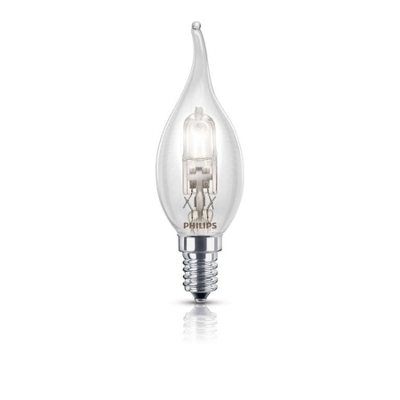 Surse de iluminat - Bec halogen transparent tip lumanare cu varf curbat 28W E14 230V