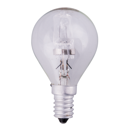 Surse de iluminat - Bec halogen sferic clar 28W cu soclu E14 si lumina calda 2700K