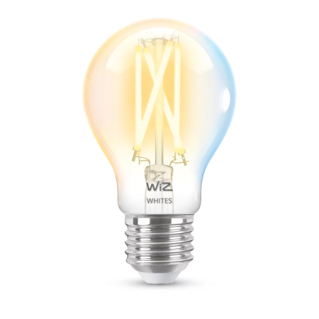 Surse de iluminat - Bec LED inteligent cu filament transparent A60, soclu E27, lumina alba reglabila si conectivitate WiFi