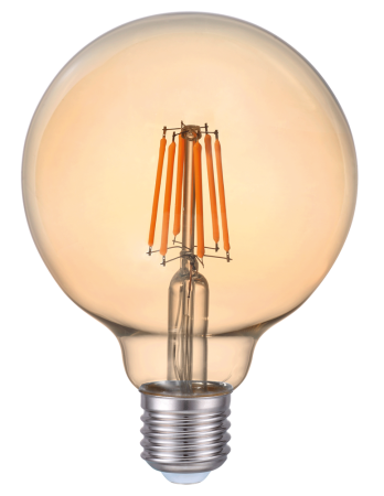 Bec LED - Bec LED filament decorativ G95 cu dulie E27, sticla aurie, 6W si lumina foarte calda 2200K