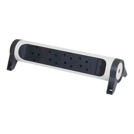 Accesorii - Bloc multipriza premium alb si gri inchis cu patru prize rotative si intrerupator iluminat