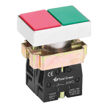 Butoane si comutatoare - Buton dublu rosu verde 1ND 1NI cu protectie IP40 pentru panou de comanda