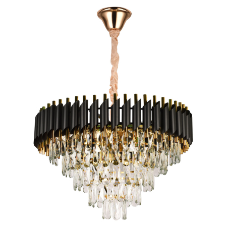 Lustra/pendul dulie - Candelabru decorativ negru si auriu cu cristale si 9 dulii E14