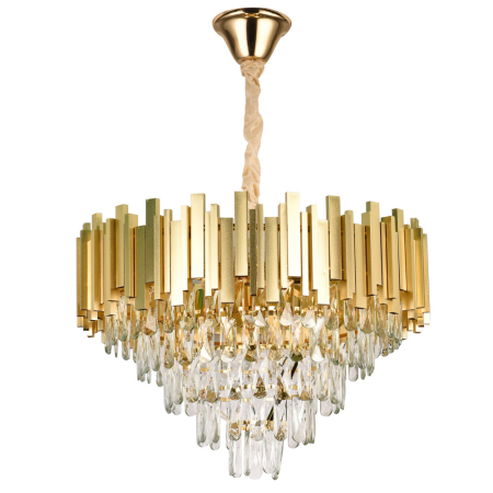 Lustra/pendul dulie - Candelabru decorativ auriu cu cristale si 9 dulii E14 pentru interior