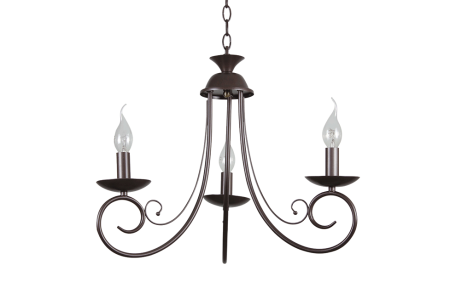 Lustra/pendul dulie - Candelabru decorativ maro inchis din metal cu sticla transparenta si 3 dulii E14