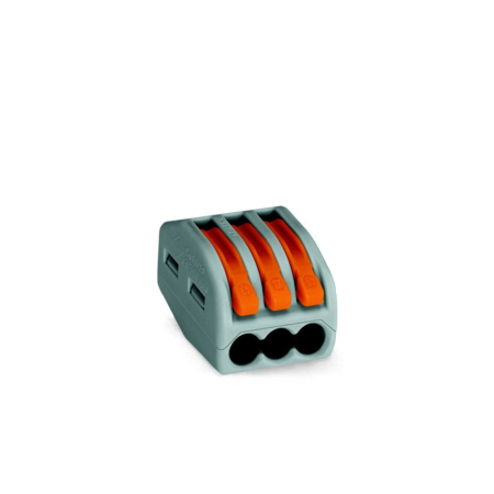 Cleme - Clema de conexiune gri cu 3 poli si parghii portocalii pentru conductori electrici