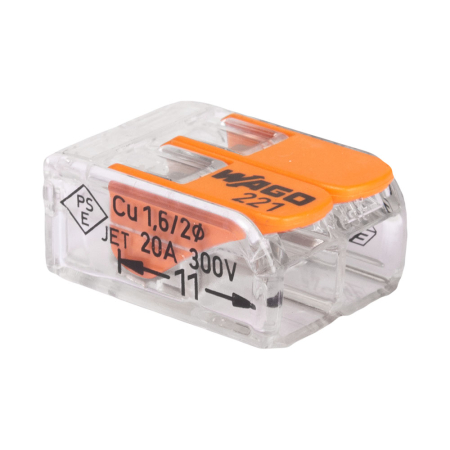 Accesorii - Clema transparenta de legatura cu 2 poli si parghii pentru conductori de pana la 4 mm2
