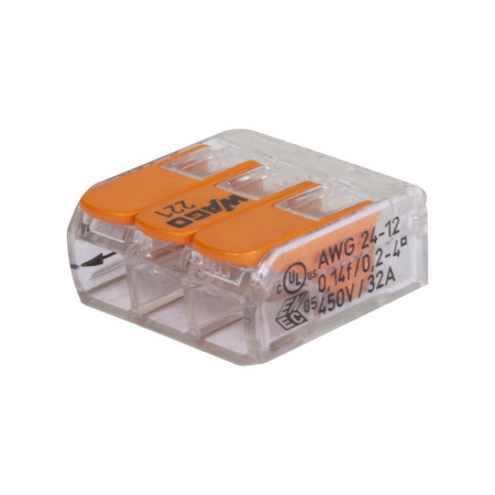 Cleme - Clema de legatura transparenta cu 3 poli si parghii pentru conductori de pana la 4 mm2