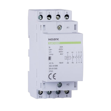 Protectie - Contactor modular 25A cu 2 contacte normal deschise si 2 contacte normal inchise pentru sina DIN