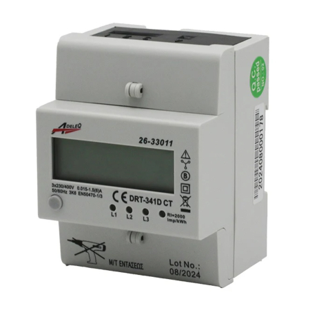 Protectie - Contor trifazic digital 5A pentru sina DIN cu masurare indirecta prin transformatoare de curent