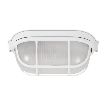 Corp BAT oval alb cu dulie E27 dispersor din sticla opala si grilaj de protectie IP54 [1]