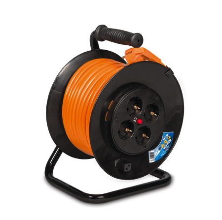 Prelungitoare si grupuri de prize - Derulator electric negru portocaliu cu 4 prize si cablu de 40 m 3 x 1.5 mm2