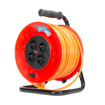 Accesorii - Derulator electric negru portocaliu cu 4 prize si cablu de 50 m
