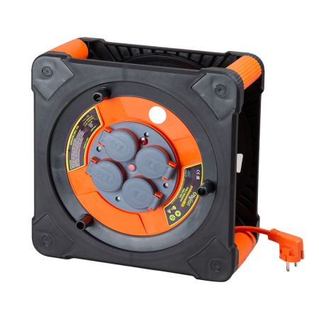 Prelungitoare si grupuri de prize - Derulator caseta cu 4 prize, cablu 40 m, 3 x 2,5 mm2, protectie IP44