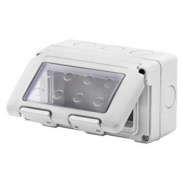 Aparataj - Doza aparat aparenta etansa gri cu capac transparent pentru 4 module IP55